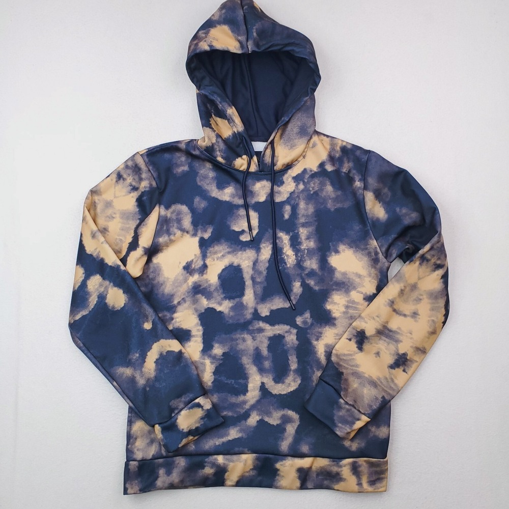 Across The Pond Hoodie Mens Large Blue Gold Tie Dye Pullover Sweatshirt Sweater